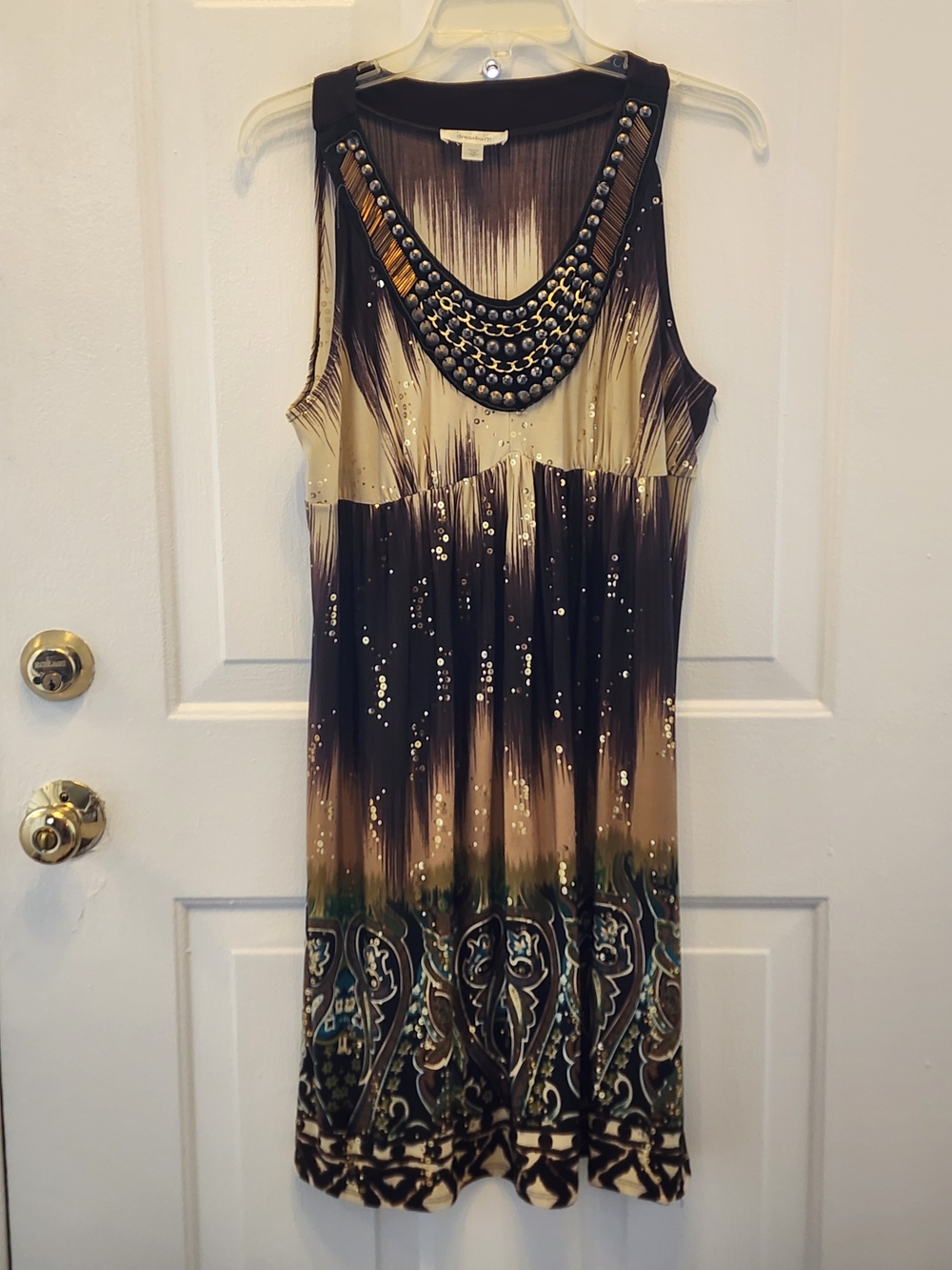 dressbarn Black and Cream Embellished Ombre Midi Dress
